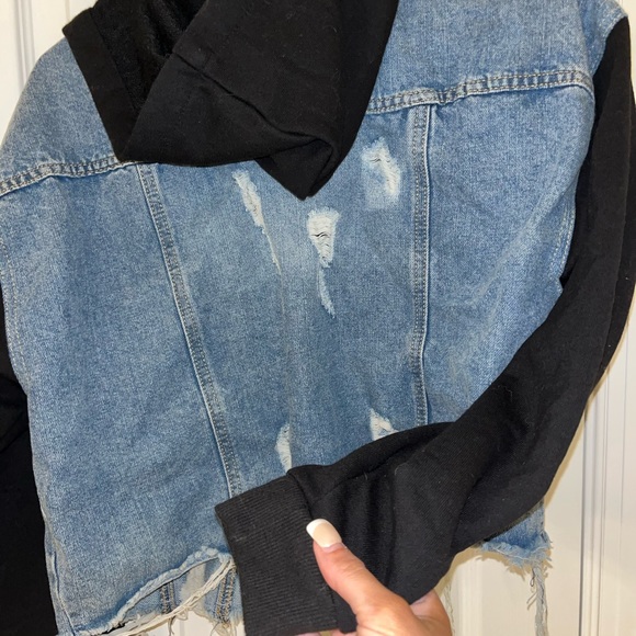 DENIM/SWEATSHIRT MATERIAL CROP JACKET - Picture 4 of 6